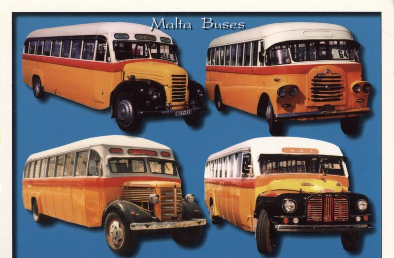 Malta buses.  Postcard.