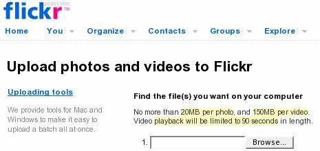 Screenshot of Flickr upload page
