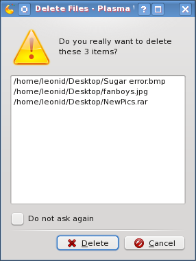 KDE delete files dialogue