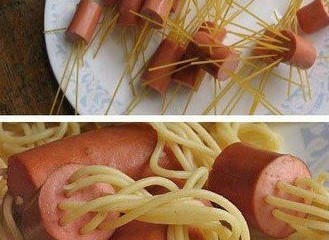 Spaghetti with sausages