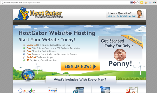 HostGator.com : $0.01 website hosting