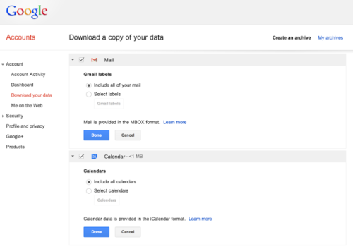 gmail data export